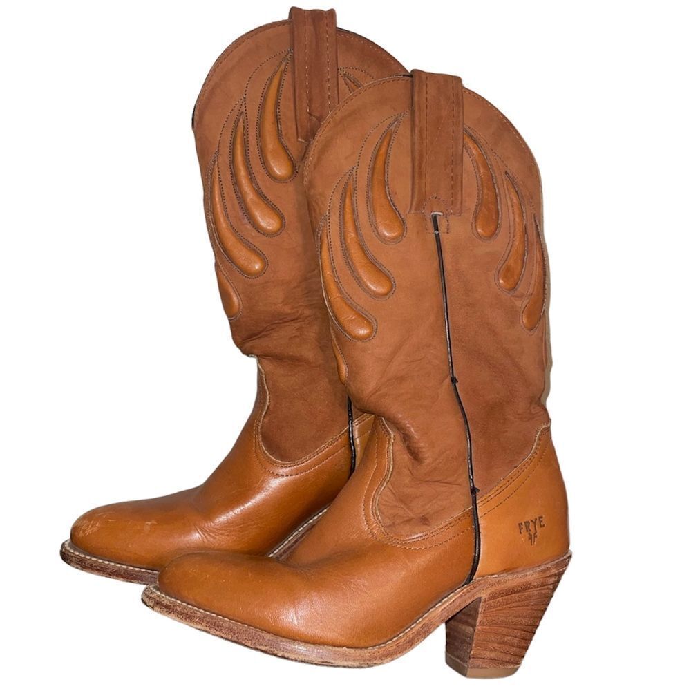 Frye Bear‎ Claw cowgirl Western block heel Boots cognac Leather 4.5 - Picture 16 of 16